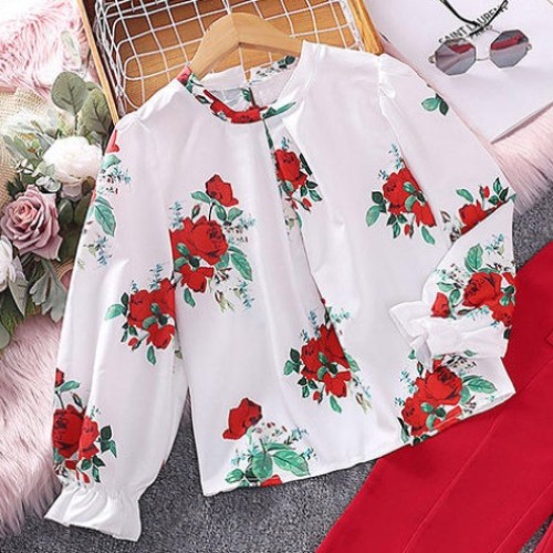 WHITE TOP RED PANT SET