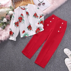 WHITE TOP RED PANT SET